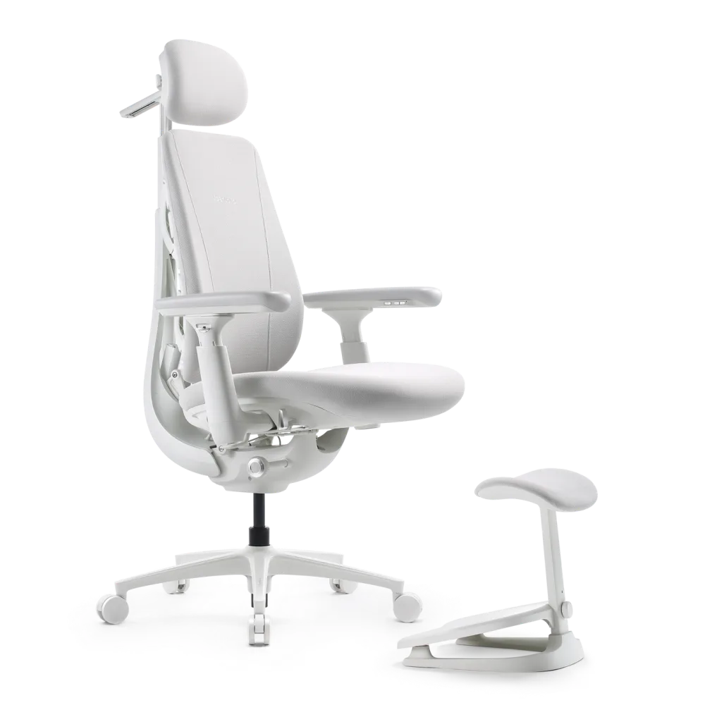Och Glacier rangidagi LiberNovo Maxis Electric ergonomik kreslosi bosh tirgak va oyoq tayanchi bilan
